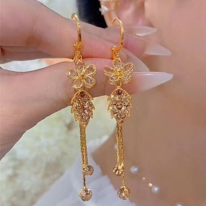 Syntheia Floral Tassel Earrings for Women | Purple Rhinestone Accents - Hartwella