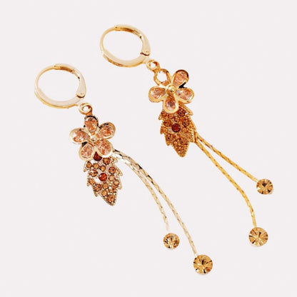Syntheia Floral Tassel Earrings for Women | Purple Rhinestone Accents - Hartwella