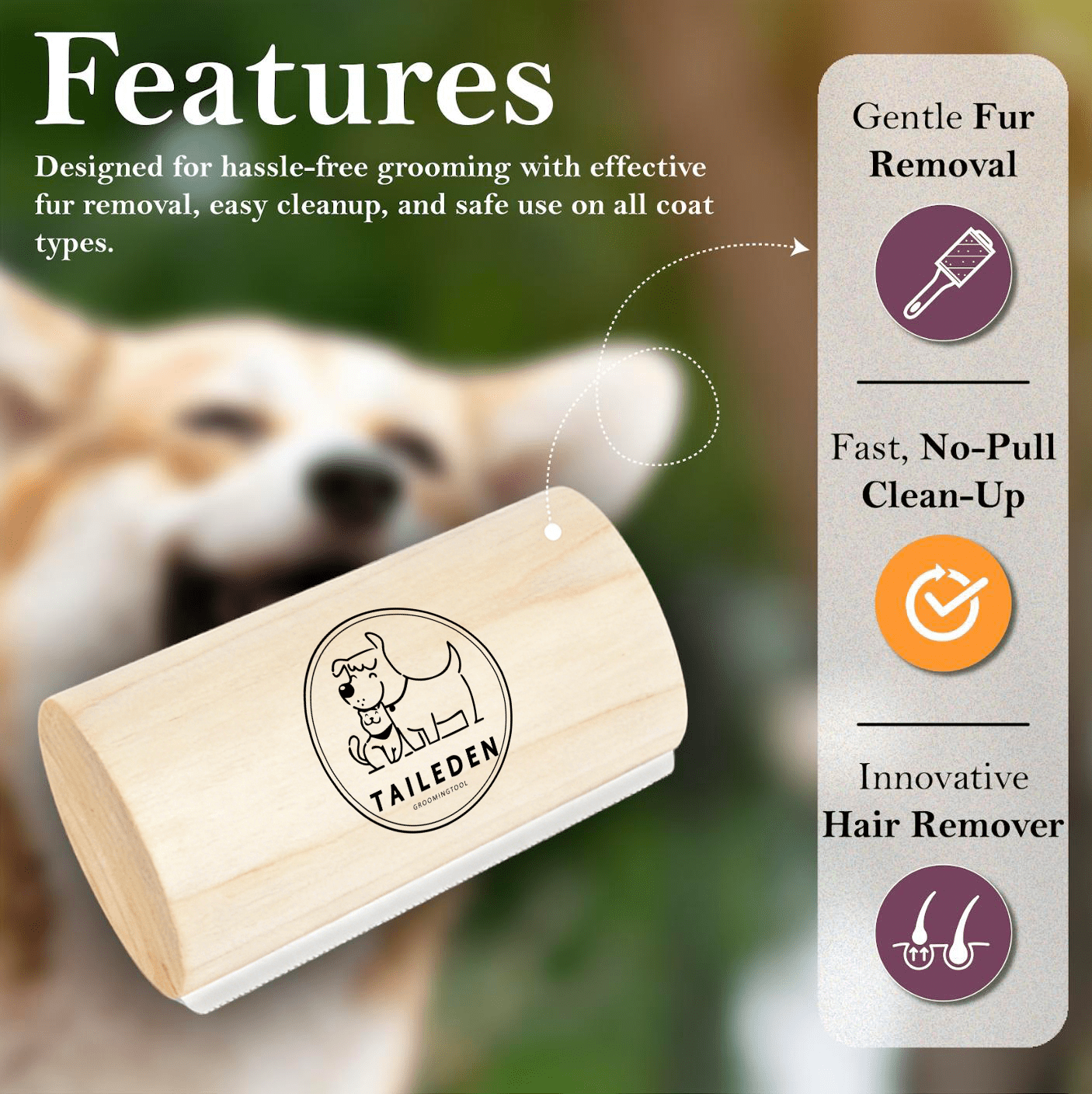 Taily Pet Brush | Wooden Handle, Stainless Steel Deshedding Tool for Cats and Dogs - Hartwella