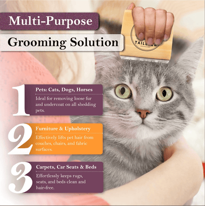 Taily Pet Brush | Wooden Handle, Stainless Steel Deshedding Tool for Cats and Dogs - Hartwella