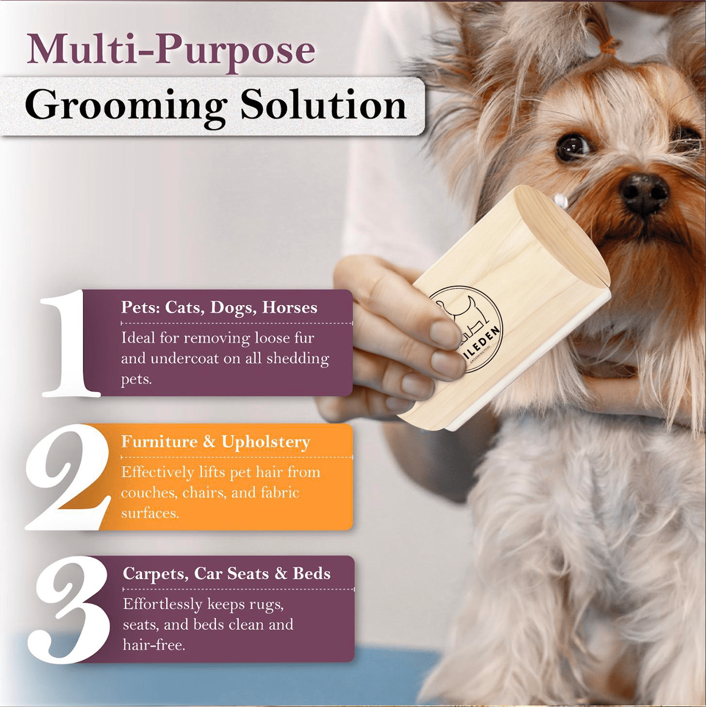 Taily Pet Brush | Wooden Handle, Stainless Steel Deshedding Tool for Cats and Dogs - Hartwella