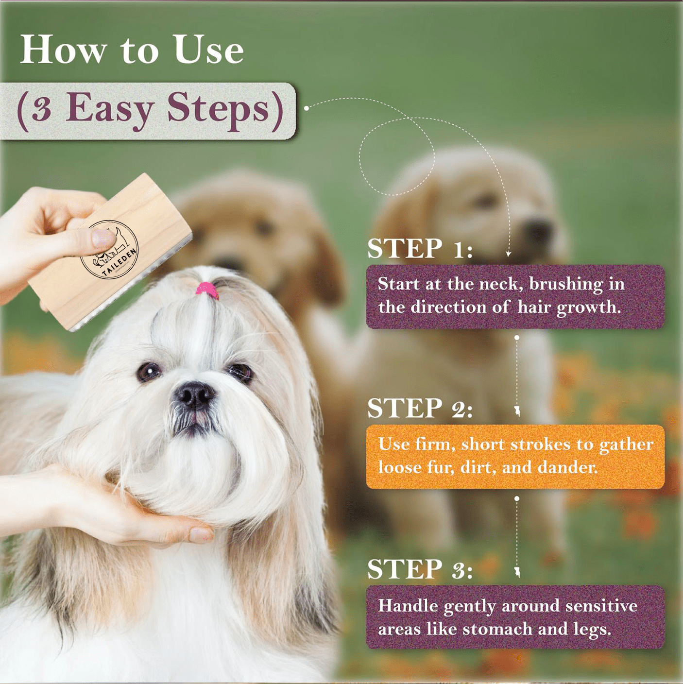 Taily Pet Brush | Wooden Handle, Stainless Steel Deshedding Tool for Cats and Dogs - Hartwella