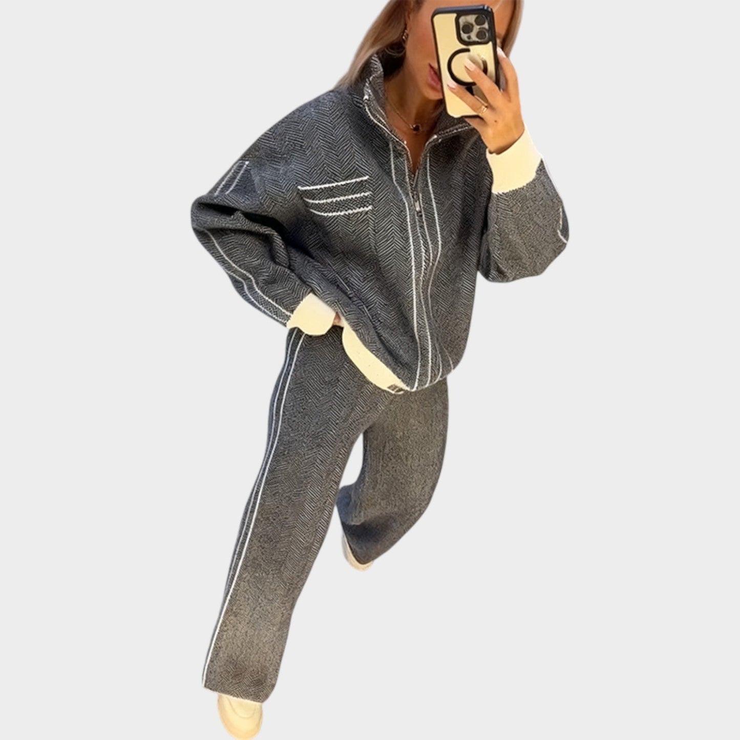 Tara Textured Set | Zip-Up Top and Relaxed Trousers - Hartwella