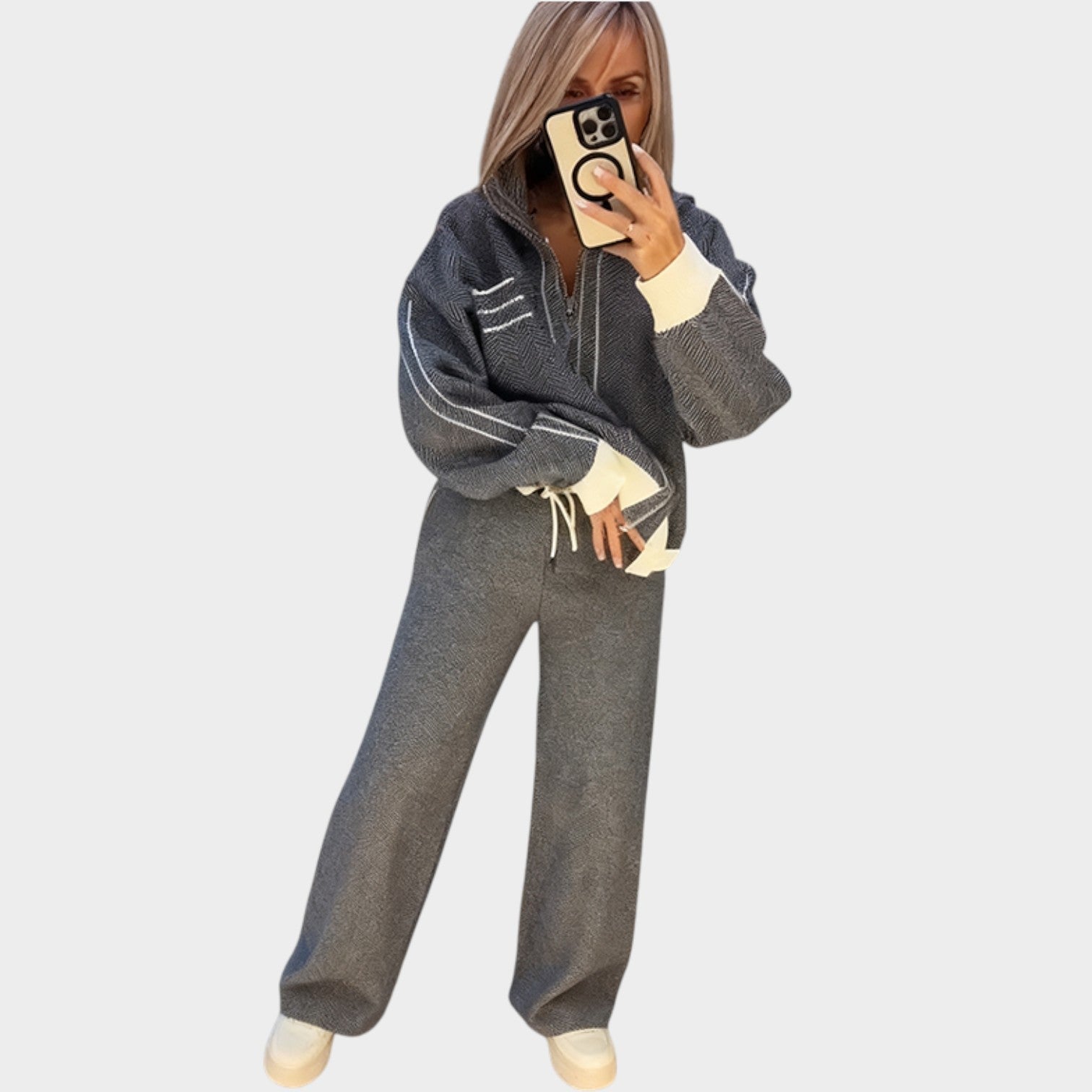 Tara Textured Set | Zip-Up Top and Relaxed Trousers - Hartwella