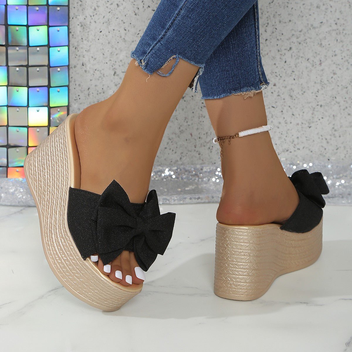Taylor Wedge Sandals | Black Platform, Comfortable Design for Women - Hartwella
