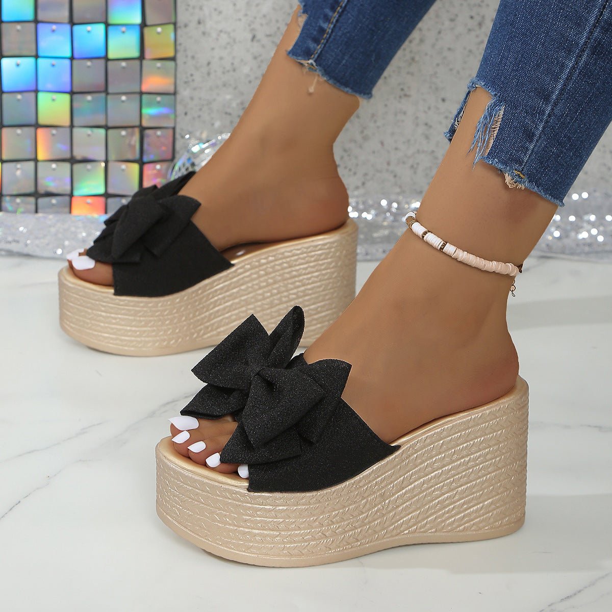 Taylor Wedge Sandals | Black Platform, Comfortable Design for Women - Hartwella