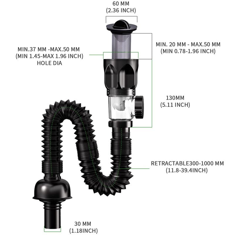 Telo Drain Pipe | Anti - Odor, Easy Installation, Stainless Steel - Hartwella