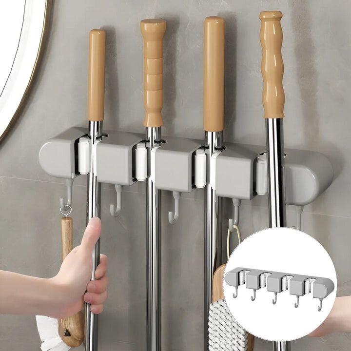 TidyGrip Tool Organizer | Wall Mount Broom Holder, Damage - Free Installation - Hartwella