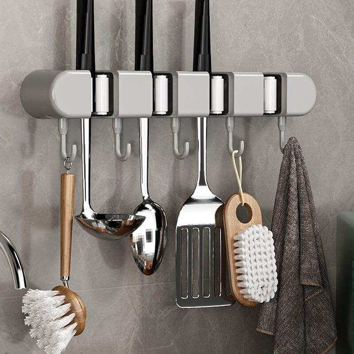 TidyGrip Tool Organizer | Wall Mount Broom Holder, Damage - Free Installation - Hartwella