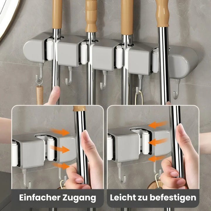 TidyGrip Tool Organizer | Wall Mount Broom Holder, Damage - Free Installation - Hartwella