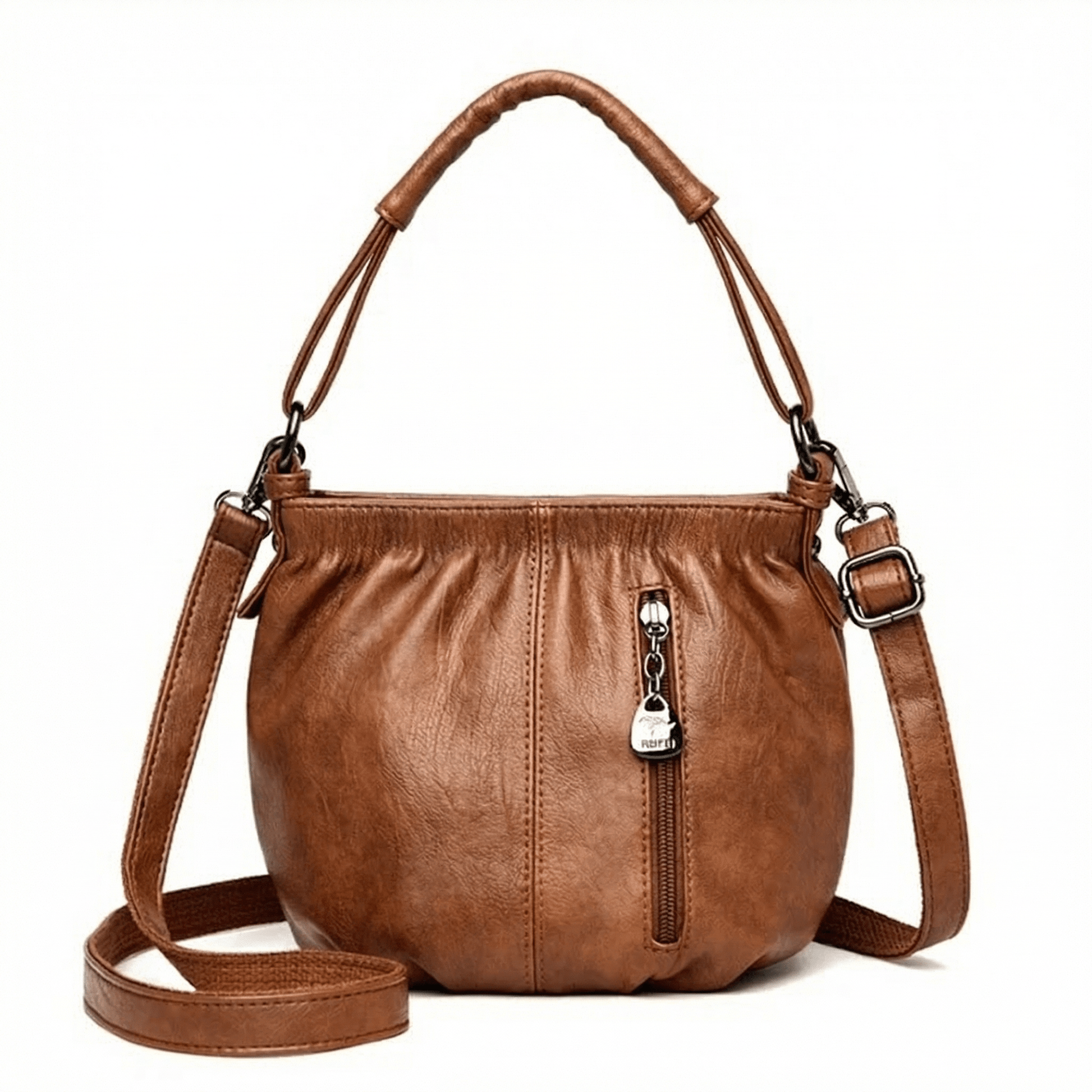 Vela Crossbody Bag | Soft PU Leather, Adjustable Strap, Three Zippered Compartments - Hartwella