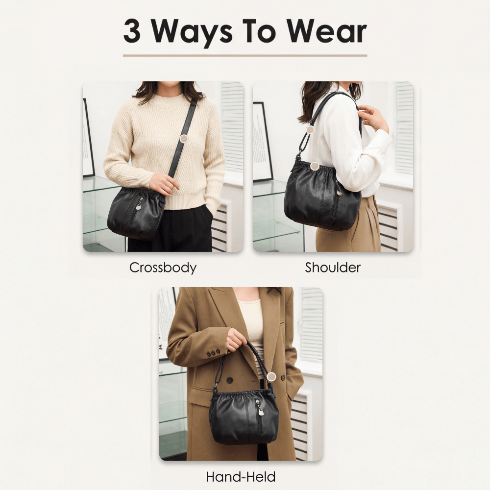 Vela Crossbody Bag | Soft PU Leather, Adjustable Strap, Three Zippered Compartments - Hartwella