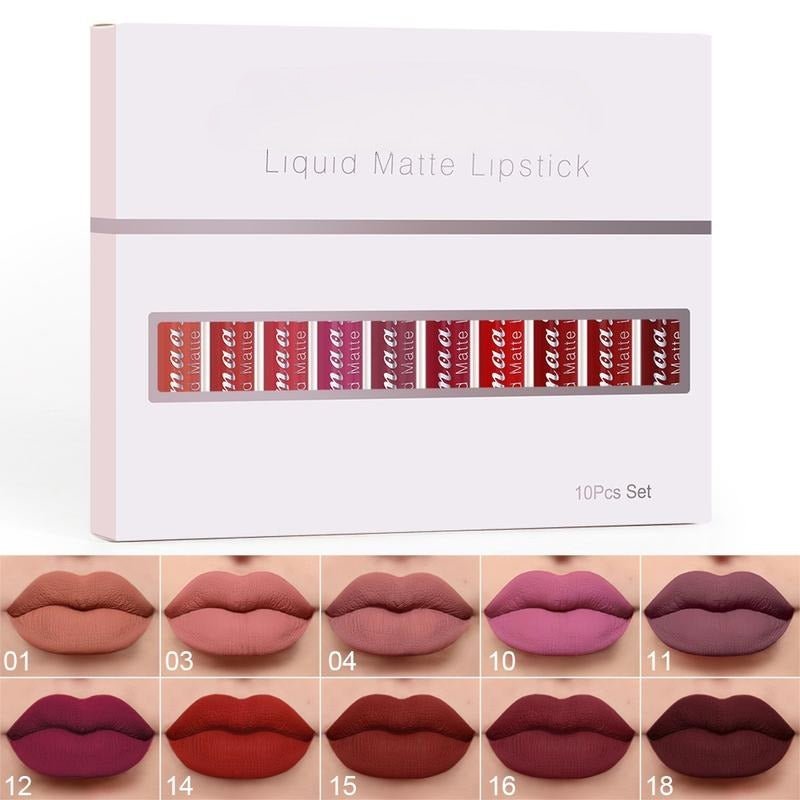 Vela Lipstick Set | 10 Iconic Matte Shades, Long-Lasting Nude Colors - Hartwella