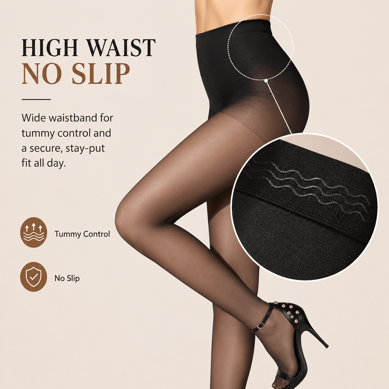 Vela Sheer Pantyhose | Control Top, Run-Resistant, Reinforced Toe - Hartwella