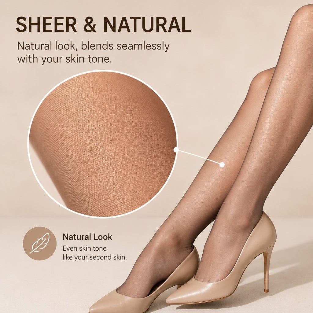 Vela Sheer Pantyhose | Control Top, Run-Resistant, Reinforced Toe - Hartwella