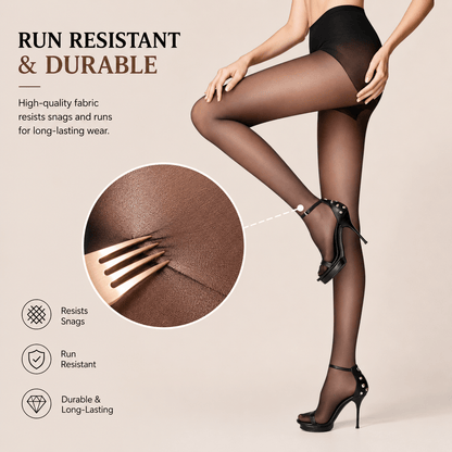 Vela Sheer Pantyhose | Control Top, Run-Resistant, Reinforced Toe - Hartwella