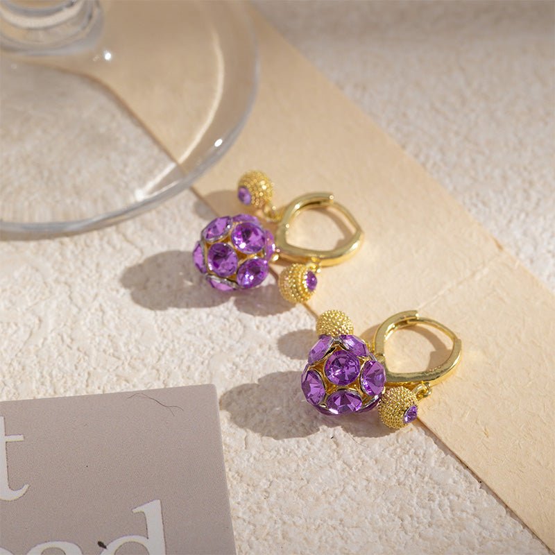 Vera Hoop Earrings | Gold - Plated with Purple Crystal Sphere - Hartwella