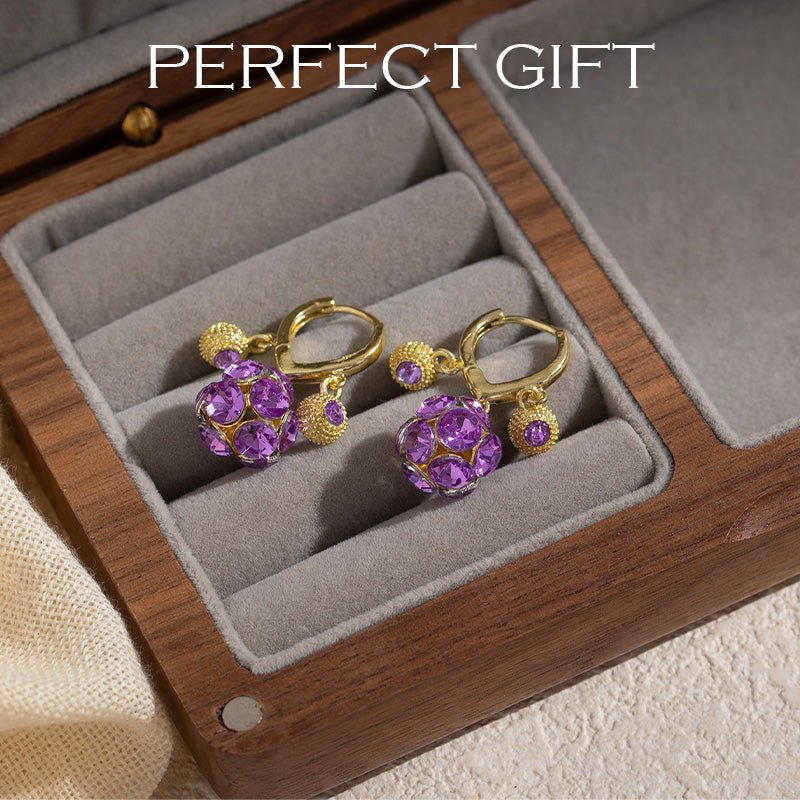 Vera Hoop Earrings | Gold - Plated with Purple Crystal Sphere - Hartwella