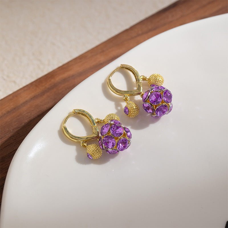 Vera Hoop Earrings | Gold - Plated with Purple Crystal Sphere - Hartwella