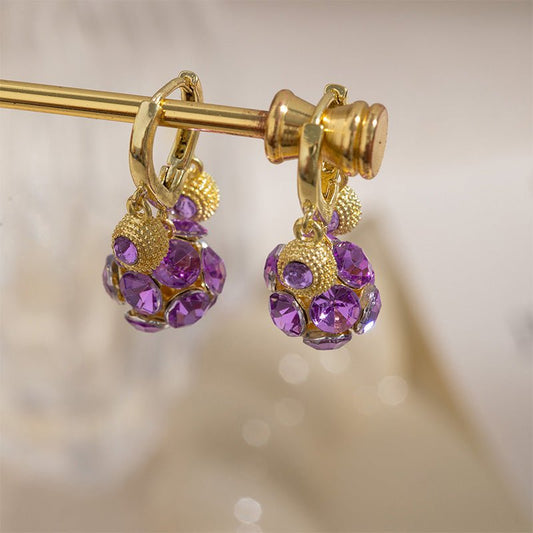 Vera Hoop Earrings | Gold - Plated with Purple Crystal Sphere - Hartwella