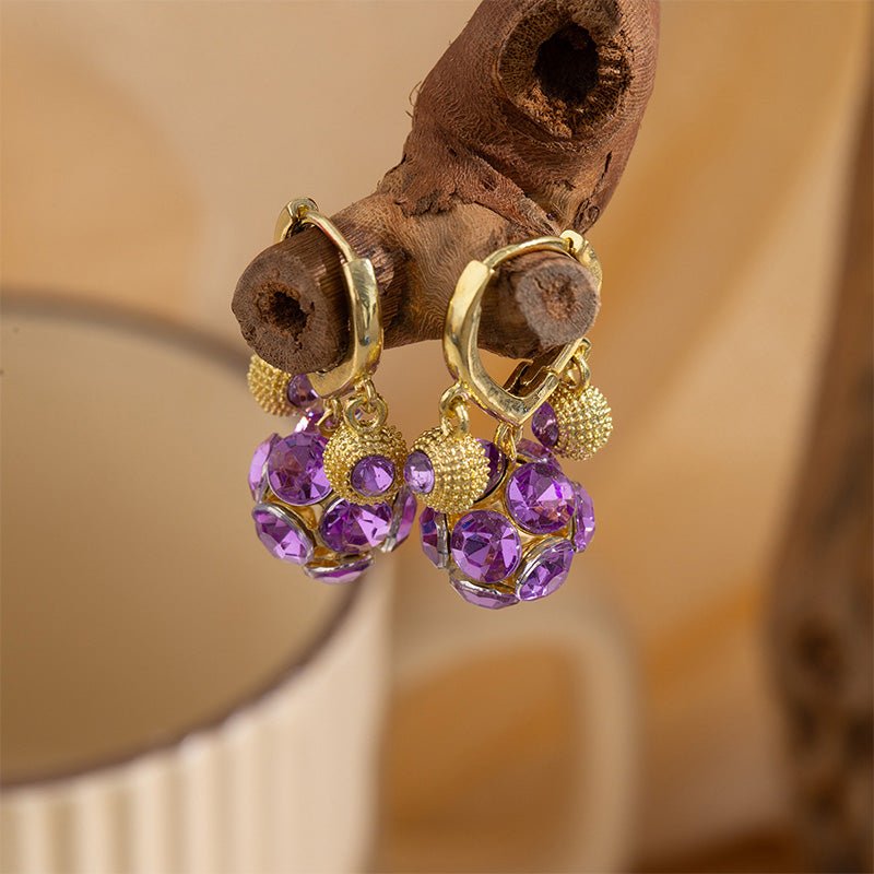 Vera Hoop Earrings | Gold - Plated with Purple Crystal Sphere - Hartwella