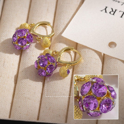 Vera Hoop Earrings | Gold - Plated with Purple Crystal Sphere - Hartwella