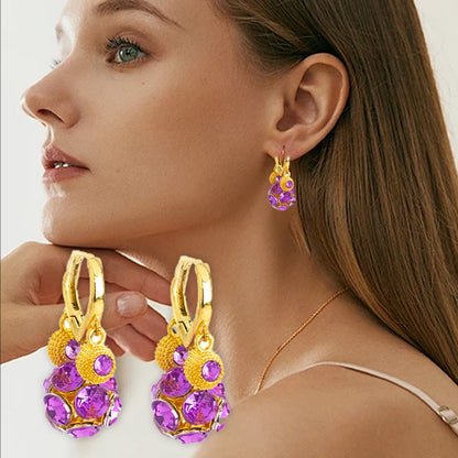 Vera Hoop Earrings | Gold - Plated with Purple Crystal Sphere - Hartwella