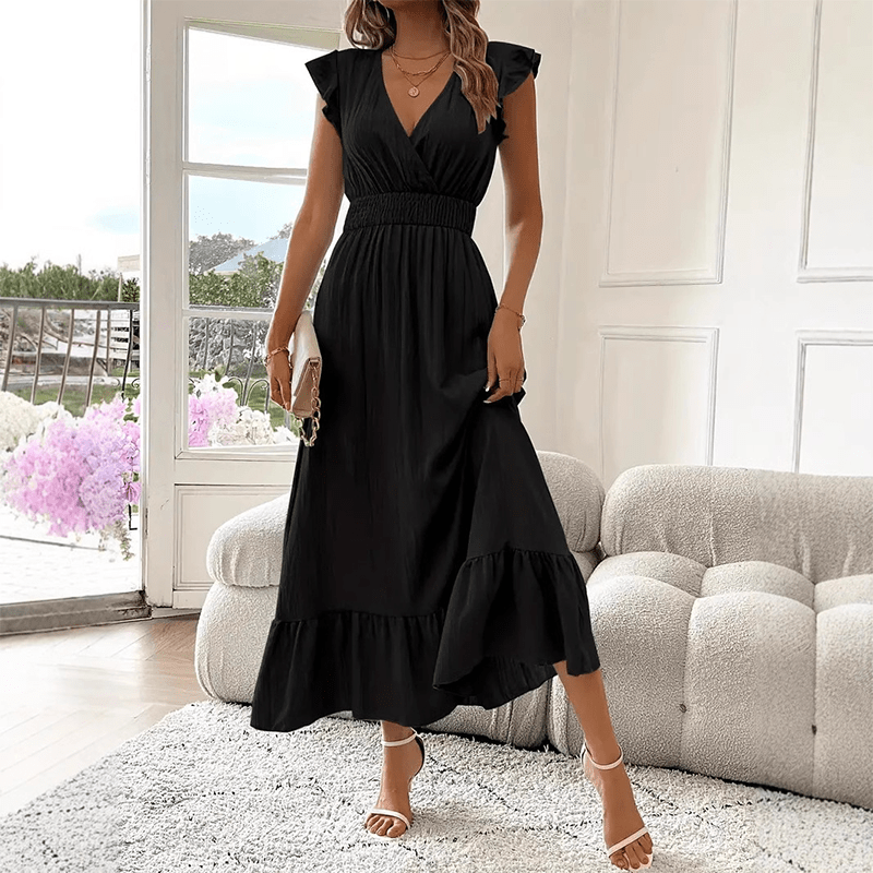 Vera Maxi Dress | Elegant Black Waist-Defining Design for Women - Hartwella