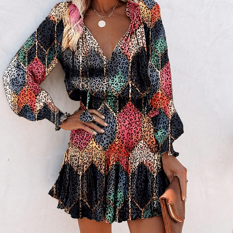 Vera Mini Dress | Flattering V - Neck, Ruffled Hem, Lightweight Polyester - Hartwella