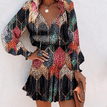 Vera Mini Dress | Flattering V - Neck, Ruffled Hem, Lightweight Polyester - Hartwella