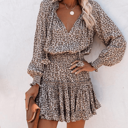 Vera Mini Dress | Flattering V - Neck, Ruffled Hem, Lightweight Polyester - Hartwella