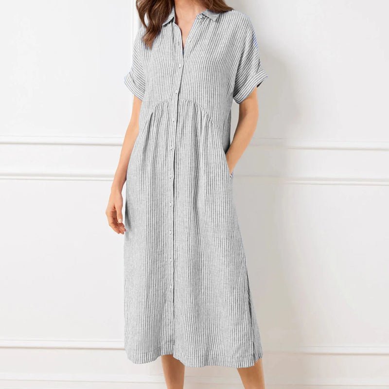 Vera Striped Dress | Women's V - Neck, Comfortable Fit, Plus Size Options - Hartwella