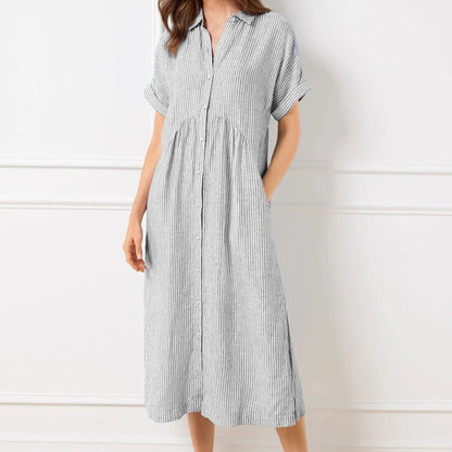 Vera Striped Dress | Women's V - Neck, Comfortable Fit, Plus Size Options - Hartwella