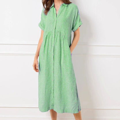 Vera Striped Dress | Women's V - Neck, Comfortable Fit, Plus Size Options - Hartwella