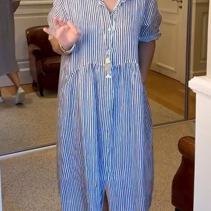 Vera Striped Dress | Women's V - Neck, Comfortable Fit, Plus Size Options - Hartwella