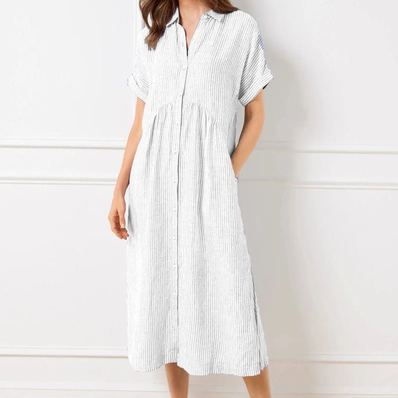Vera Striped Dress | Women's V - Neck, Comfortable Fit, Plus Size Options - Hartwella