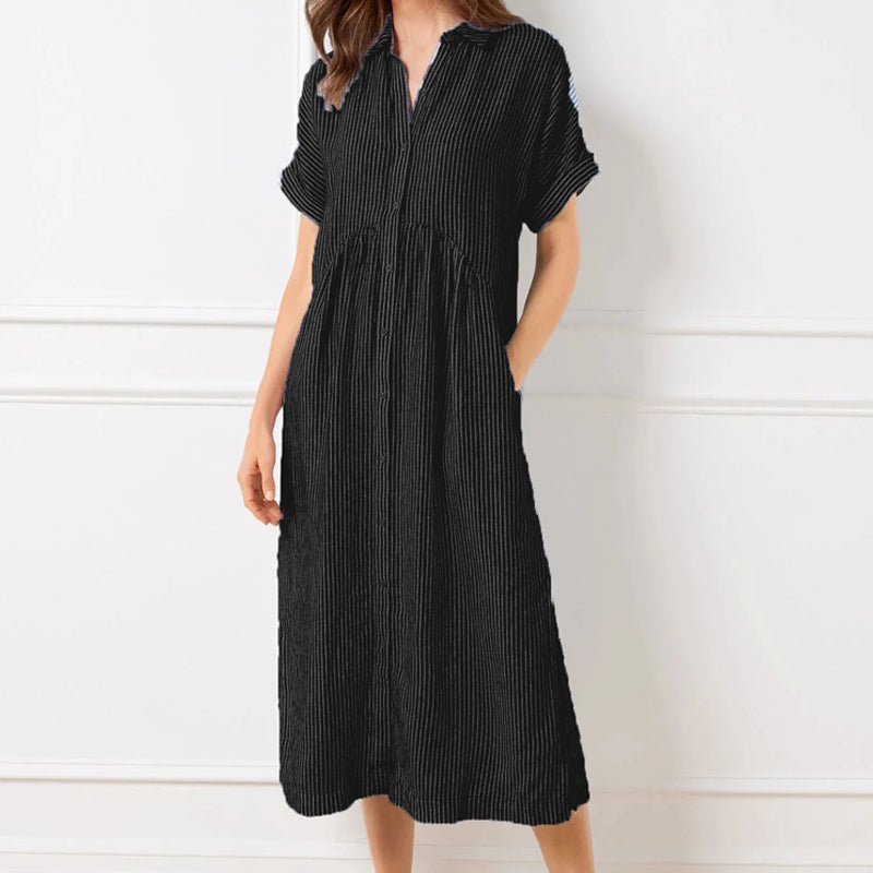 Vera Striped Dress | Women's V - Neck, Comfortable Fit, Plus Size Options - Hartwella