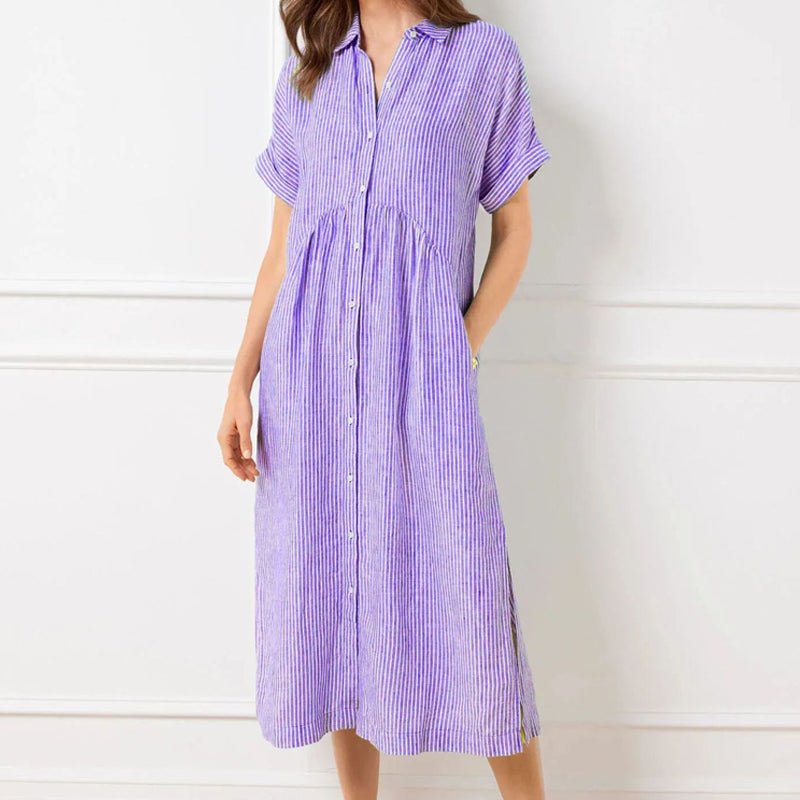 Vera Striped Dress | Women's V - Neck, Comfortable Fit, Plus Size Options - Hartwella