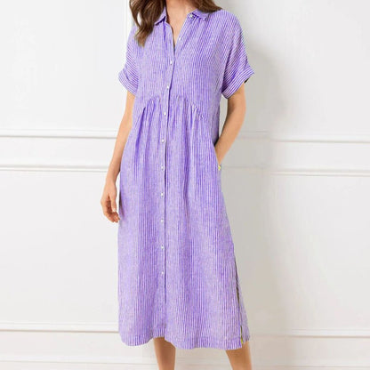 Vera Striped Dress | Women's V - Neck, Comfortable Fit, Plus Size Options - Hartwella