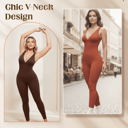 Vera V - Neck Jumpsuit | High - Stretch, Breathable Fabric - Hartwella