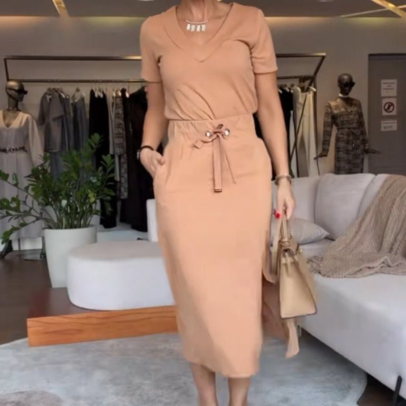 Vera V-Neck Top and Skirt Set | Stylish, Comfortable - Hartwella