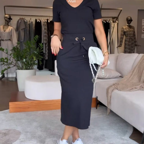 Vera V-Neck Top and Skirt Set | Stylish, Comfortable - Hartwella