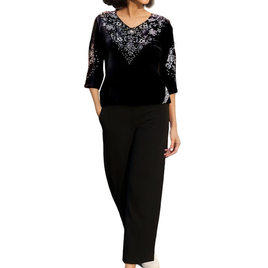 Vera Velvet Set | Rhinestone Embellished Top and Pants - Hartwella