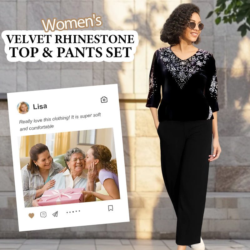 Vera Velvet Set | Rhinestone Embellished Top and Pants - Hartwella