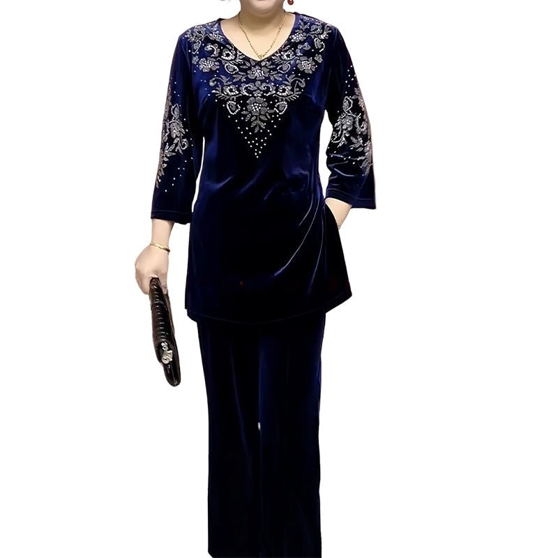 Vera Velvet Set | Rhinestone Embellished Top and Pants - Hartwella
