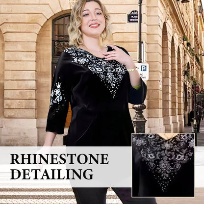 Vera Velvet Set | Rhinestone Embellished Top and Pants - Hartwella