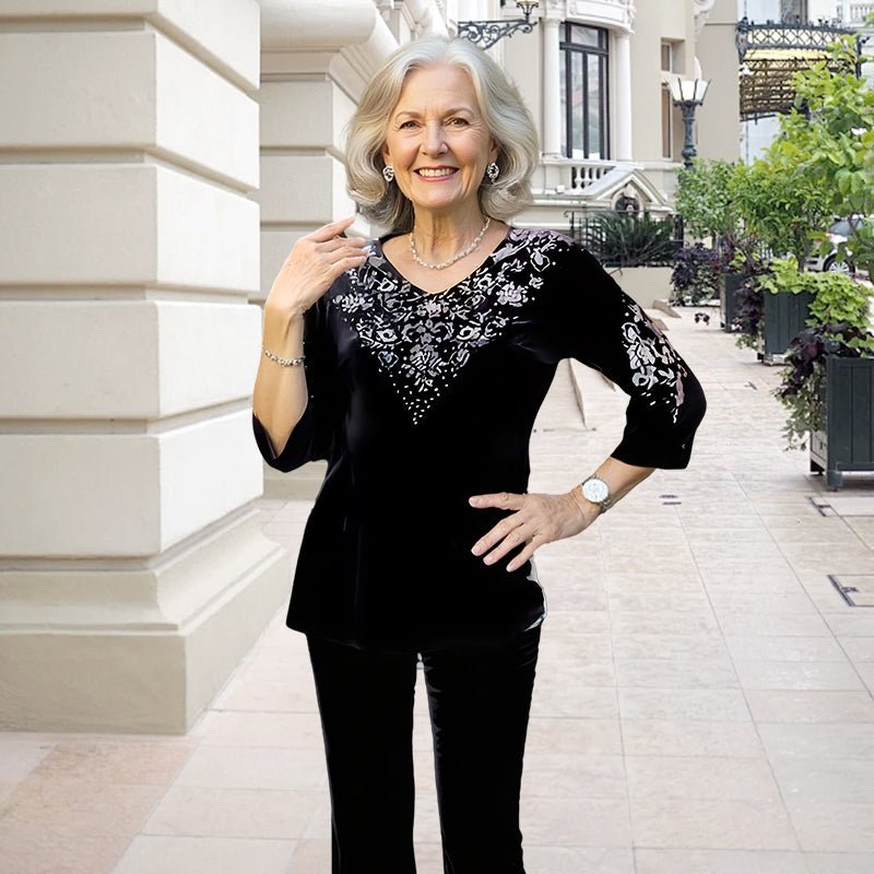 Vera Velvet Set | Rhinestone Embellished Top and Pants - Hartwella