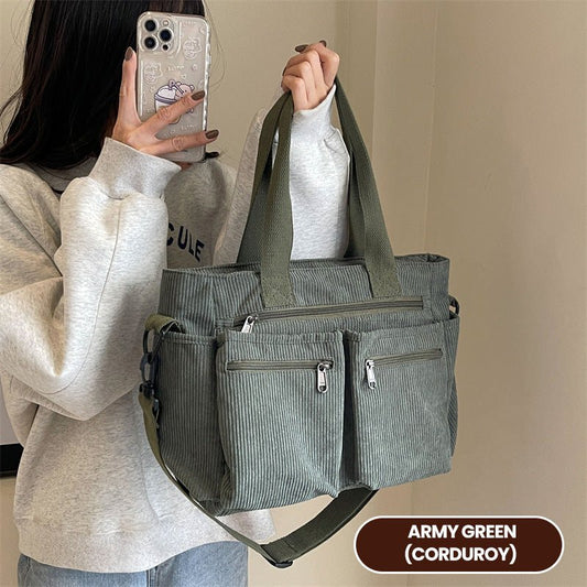 Vera Vintage Shoulder Bag | Corduroy, Spacious Design for Women - Hartwella