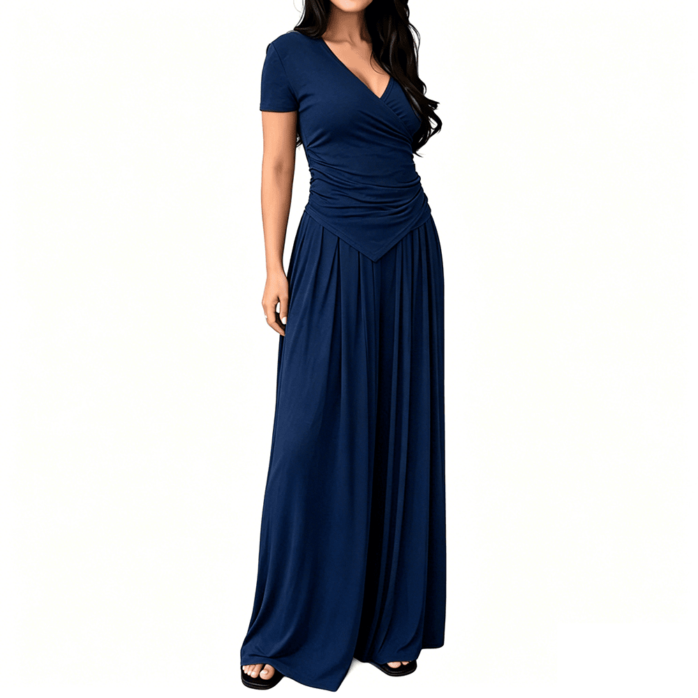 Vera Wrap Top & Wide-Leg Pants Set | Comfortable Cotton Blend - Hartwella