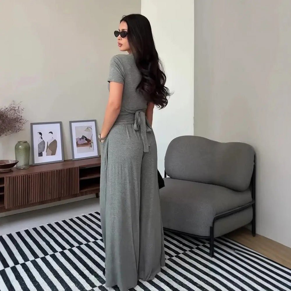 Vera Wrap Top & Wide-Leg Pants Set | Comfortable Cotton Blend - Hartwella